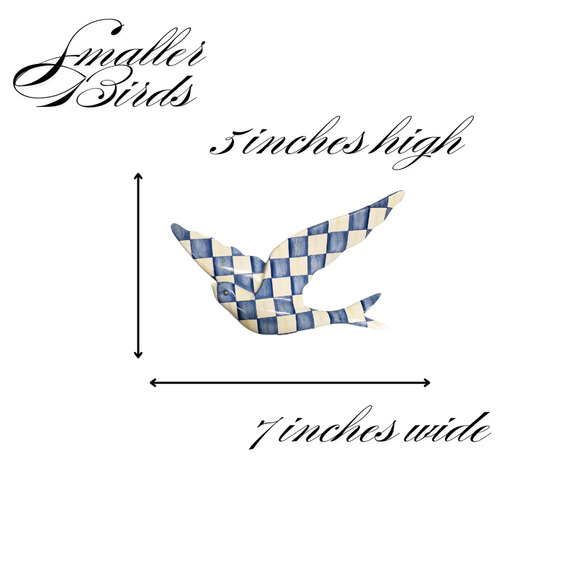 MacKenzie Childs Swallowtail Wall Decor Royal Check Set of Two Blue Birds 5 x 7 - Picture 4 of 4